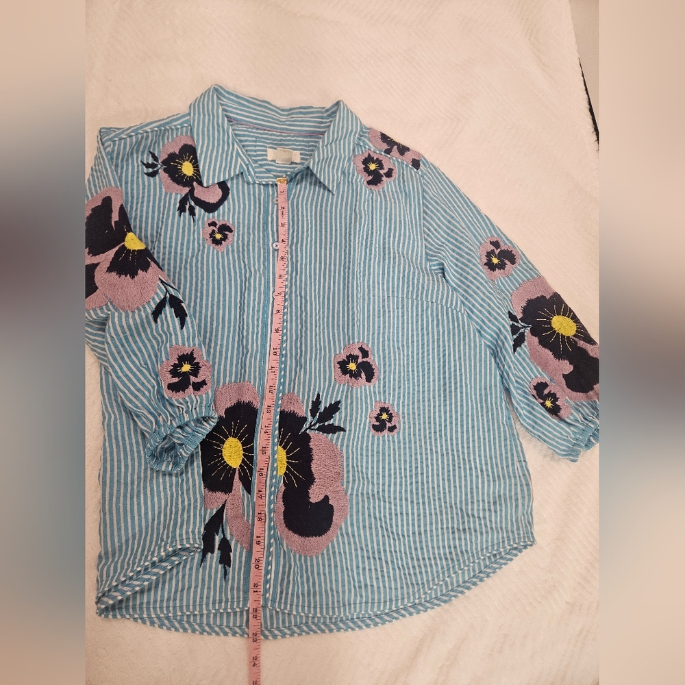 Anthropologie Maeve Floral Embroidered Buttondown Shirt Size XL Preppy - Picture 10 of 14